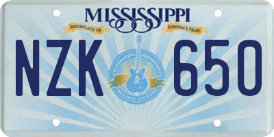 MS license plate NZK650