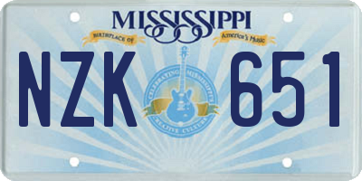 MS license plate NZK651