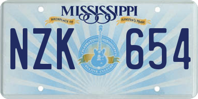 MS license plate NZK654