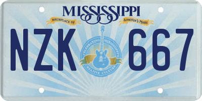 MS license plate NZK667