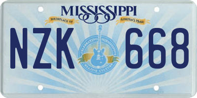 MS license plate NZK668