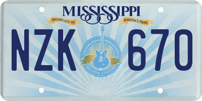 MS license plate NZK670