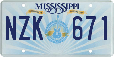 MS license plate NZK671