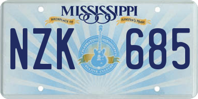 MS license plate NZK685