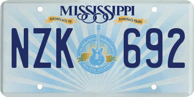 MS license plate NZK692