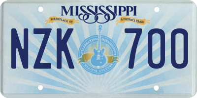 MS license plate NZK700