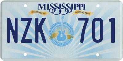 MS license plate NZK701