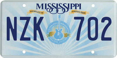 MS license plate NZK702