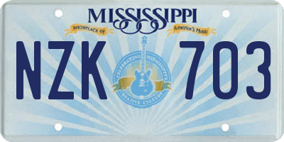 MS license plate NZK703