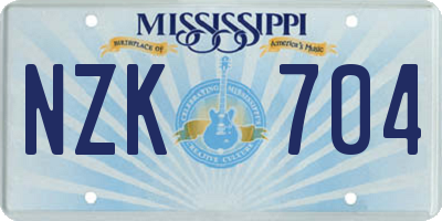 MS license plate NZK704