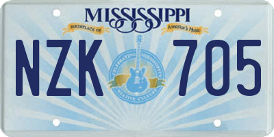 MS license plate NZK705