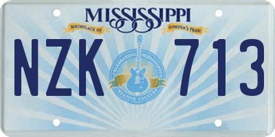 MS license plate NZK713
