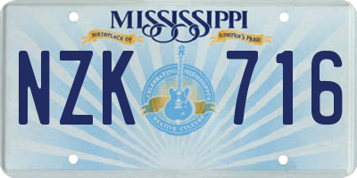 MS license plate NZK716