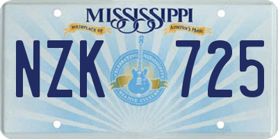 MS license plate NZK725