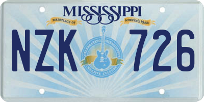 MS license plate NZK726