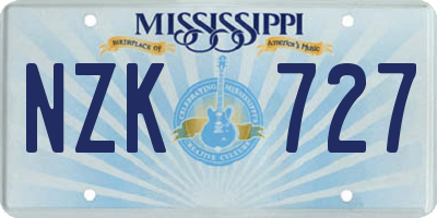 MS license plate NZK727