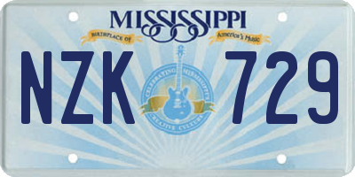 MS license plate NZK729