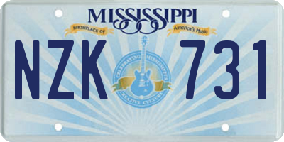 MS license plate NZK731