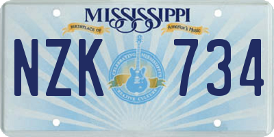 MS license plate NZK734