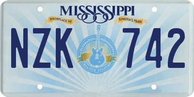 MS license plate NZK742