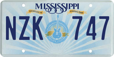 MS license plate NZK747