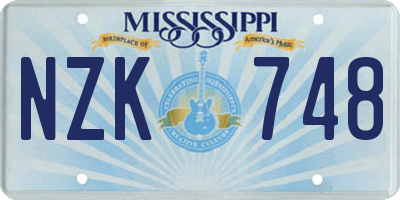 MS license plate NZK748