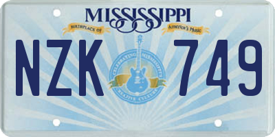 MS license plate NZK749