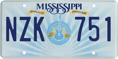 MS license plate NZK751