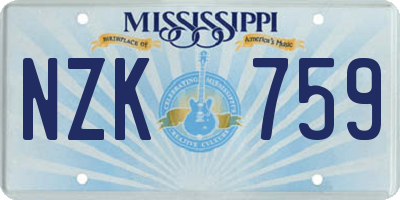 MS license plate NZK759