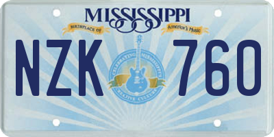 MS license plate NZK760