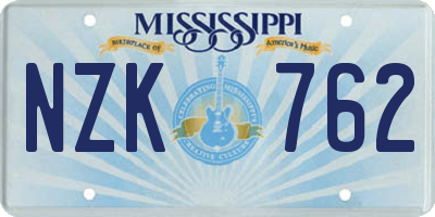 MS license plate NZK762