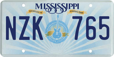 MS license plate NZK765