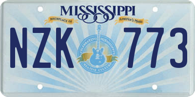 MS license plate NZK773