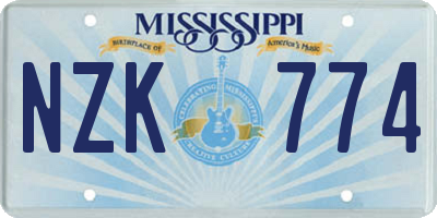 MS license plate NZK774