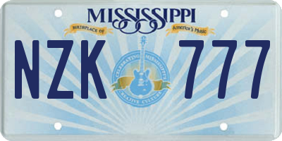 MS license plate NZK777