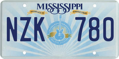 MS license plate NZK780