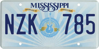 MS license plate NZK785