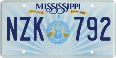 MS license plate NZK792