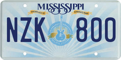 MS license plate NZK800