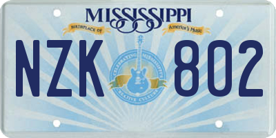 MS license plate NZK802