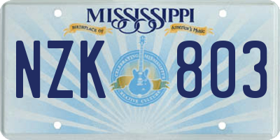 MS license plate NZK803