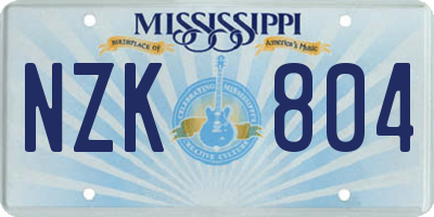 MS license plate NZK804