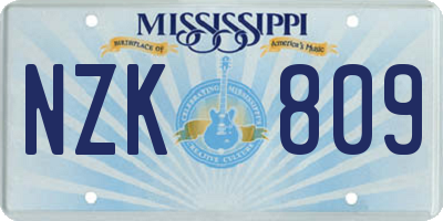 MS license plate NZK809