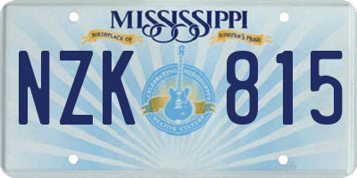 MS license plate NZK815