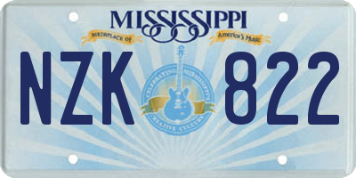 MS license plate NZK822