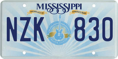 MS license plate NZK830