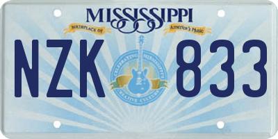 MS license plate NZK833
