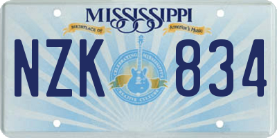 MS license plate NZK834
