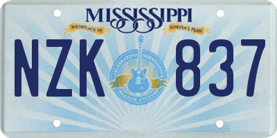 MS license plate NZK837