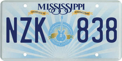 MS license plate NZK838